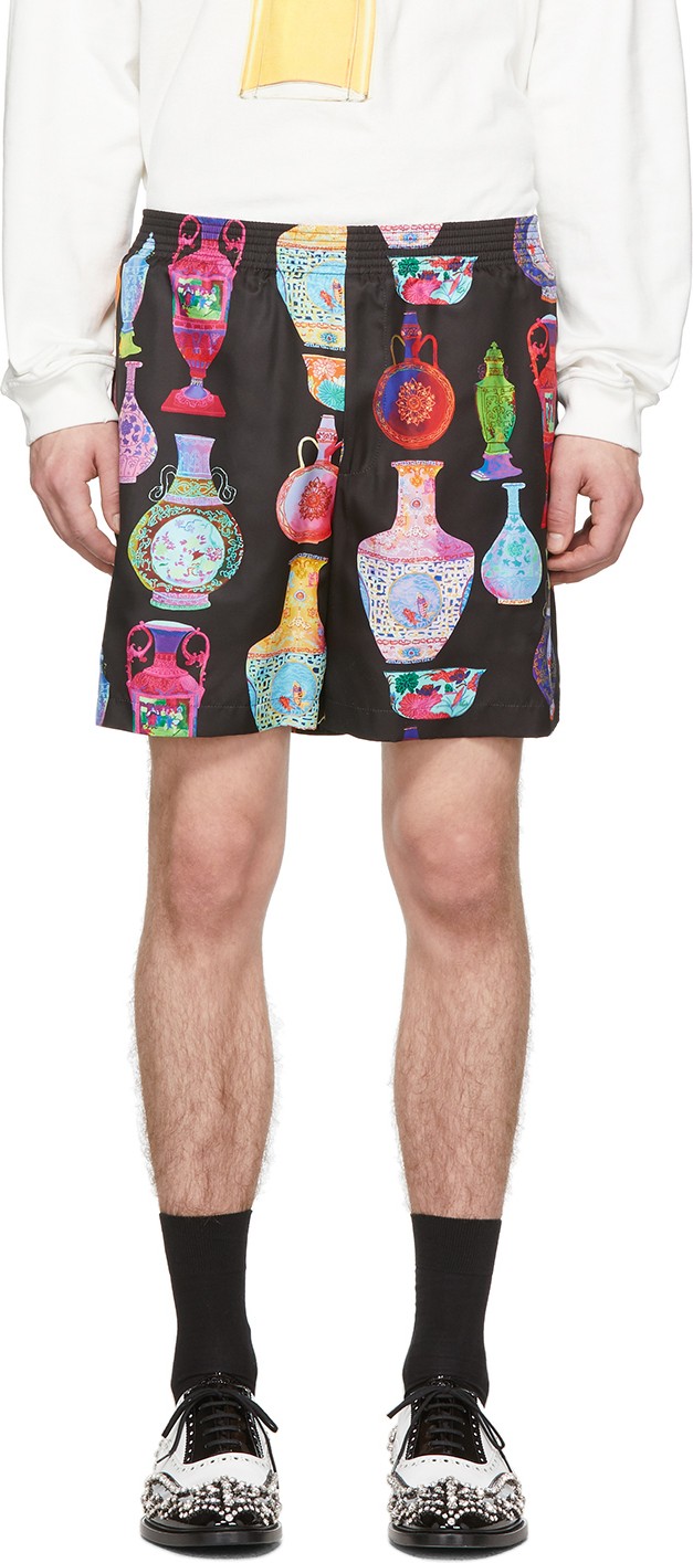Versace Black & Multicolor Vase Shorts