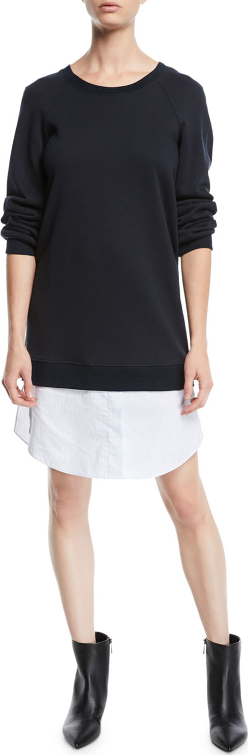 Derek Lam 10 Crosby Crewneck Sweatshirt Dress with Shirting Hem
