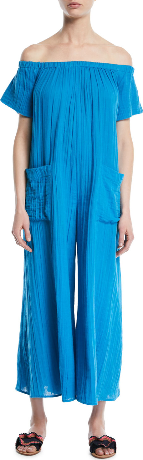 Mara Hoffman Blanche Extra Wide-Leg Cotton Jumpsuit Coverup