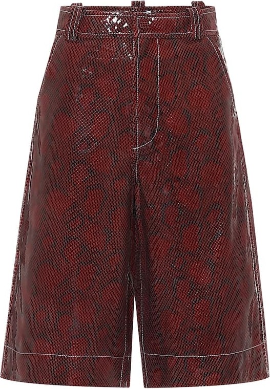 Ganni Snake-effect leather shorts