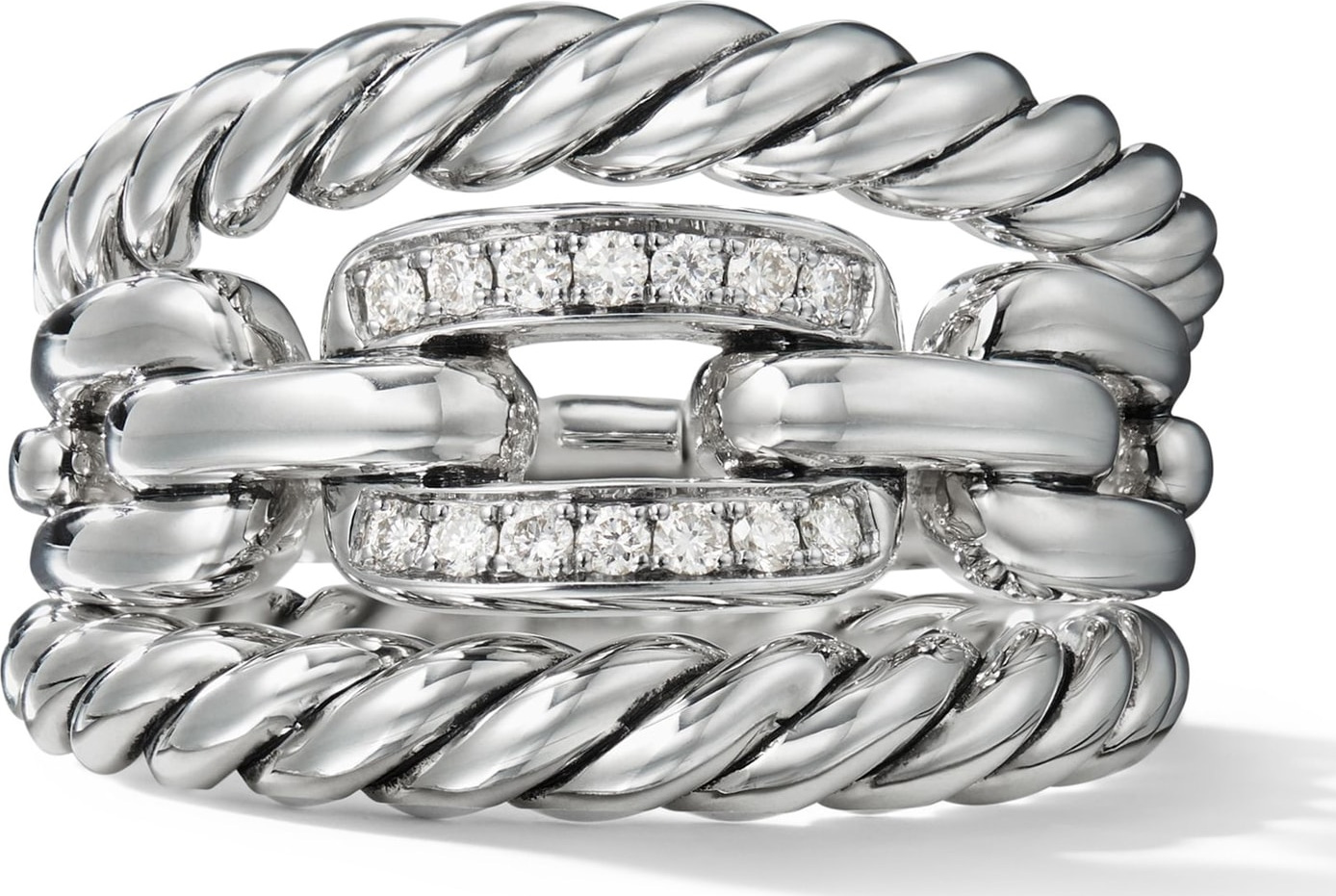 David Yurman Wellesley Link 3-Row Ring with Diamonds