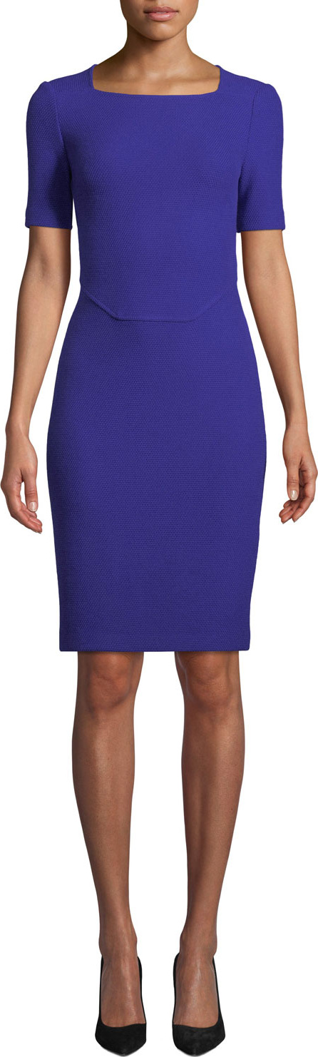 St. John Irina Square-Neck Short-Sleeve Boucle-Knit Sheath Dress