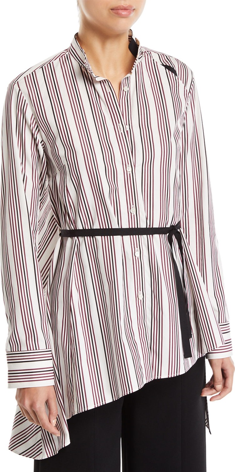 palmer//harding Split Striped Button-Up Draped-Back Cotton Shirt