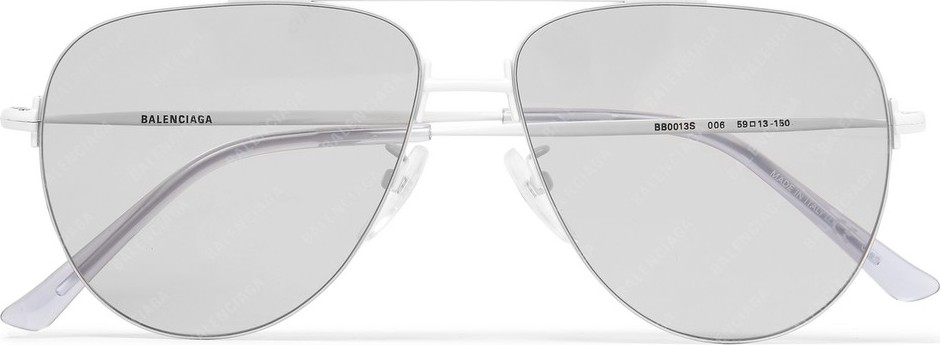 Balenciaga Aviator-Style Silver-Tone Logo-Print Sunglasses