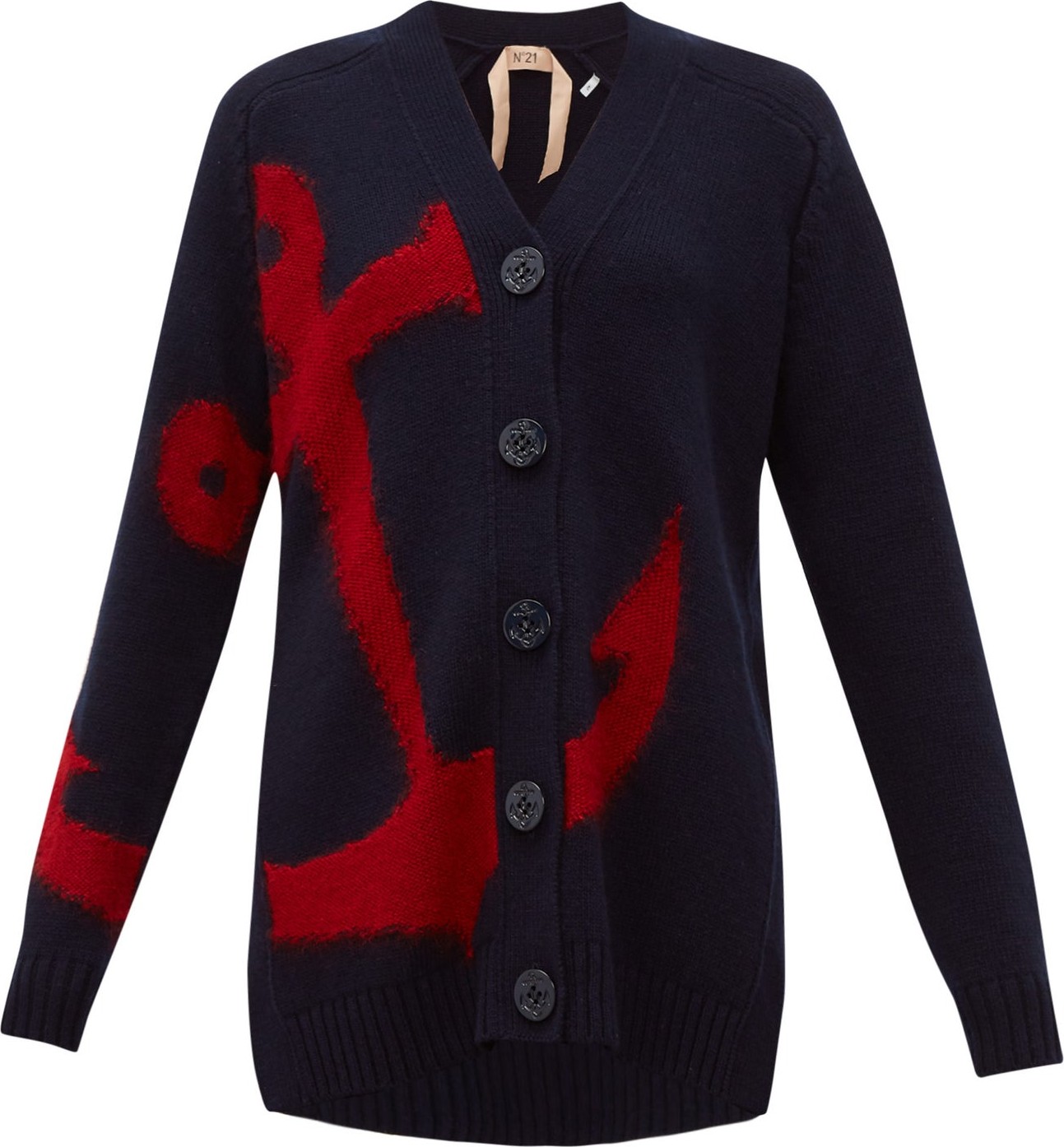 Nº21 Anchor-intarsia wool cardigan