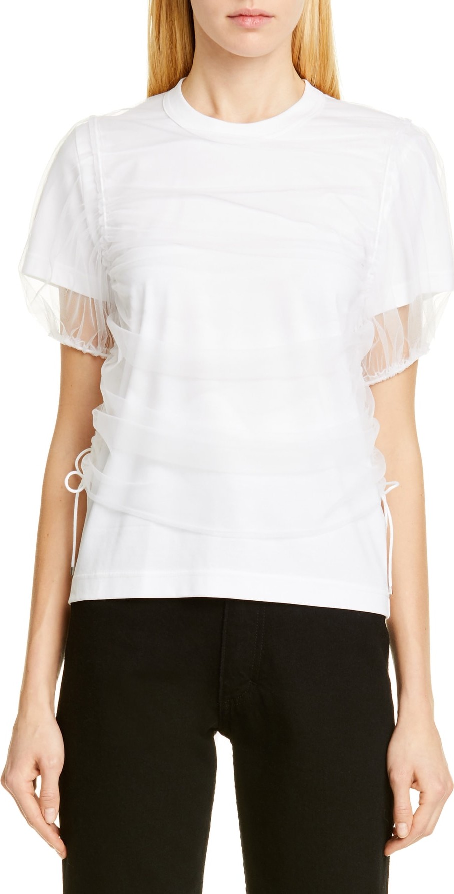 Noir Kei Ninomiya Ruched Tulle Overlay Tee