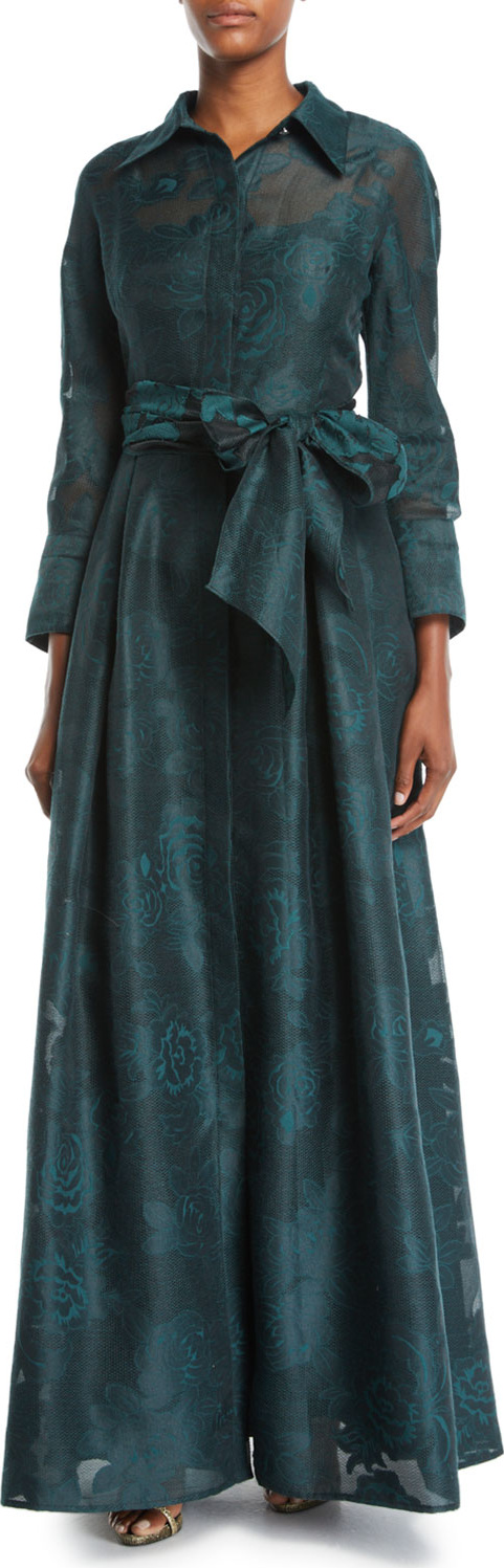 Rickie Freeman for Teri Jon Embellished Self-Tie Shirt Dress