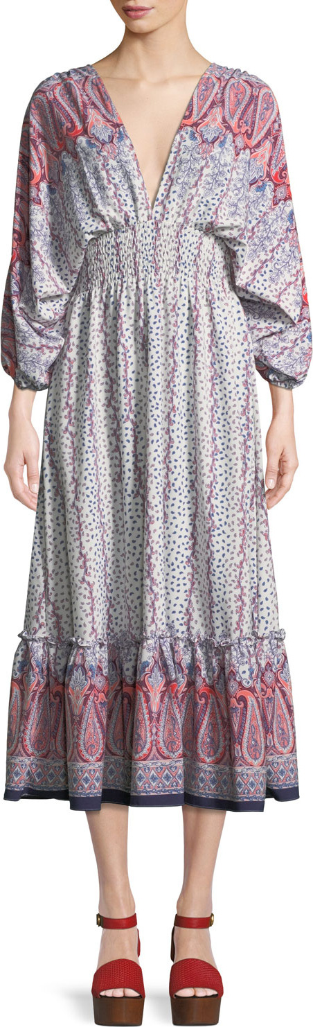 MISA Los Angeles Matilda Paisley Tie-Back Midi Dress