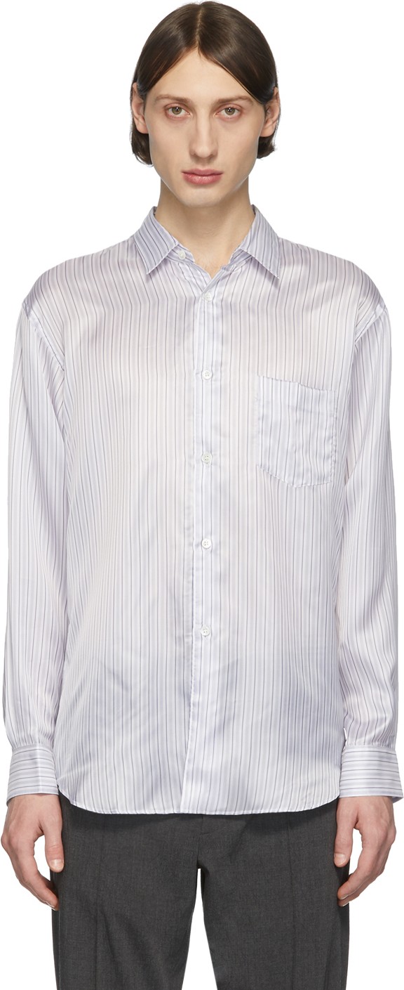 Comme Des Garcons White & Blue Striped Cupro Shirt