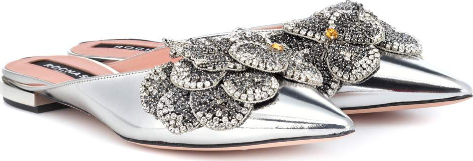 ROCHAS Embellished metallic leather slippers