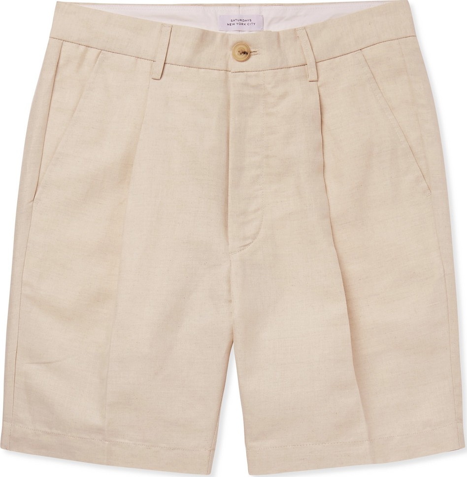 SATURDAYS NYC Pleated Linen and Cotton-Blend Twill Shorts