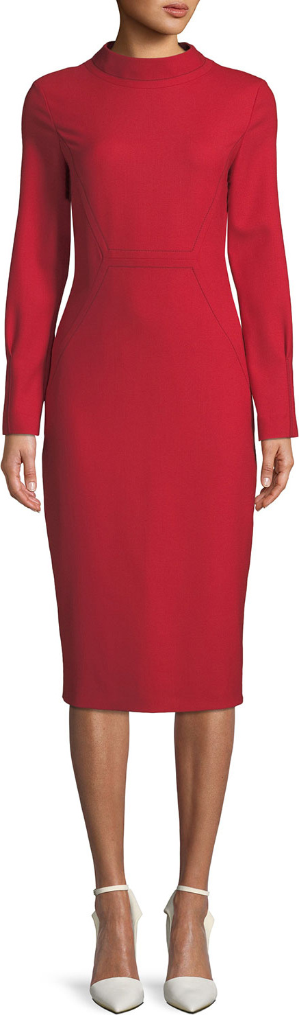 Piazza Sempione Audrey Mock-Neck Long-Sleeve Fitted Dress