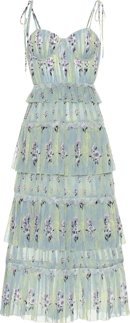 Self Portrait Floral chiffon midi dress