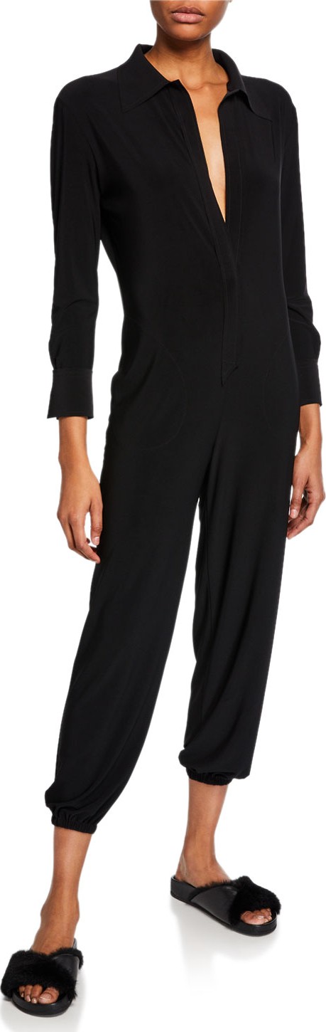 Norma Kamali Spread-Collar Jog Jumpsuit