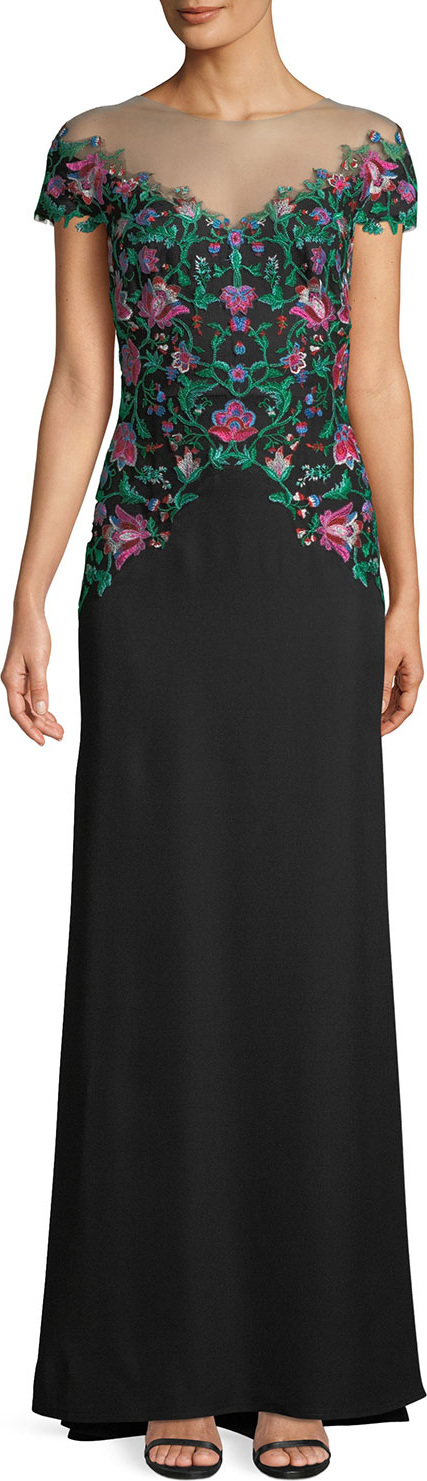 Tadashi Shoji Holly Floral Embroidered Illusion Gown