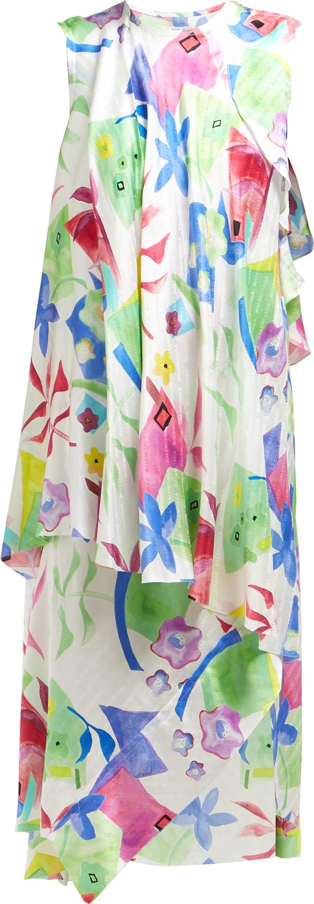 Balenciaga Draped watercolour-print silk-satin dress
