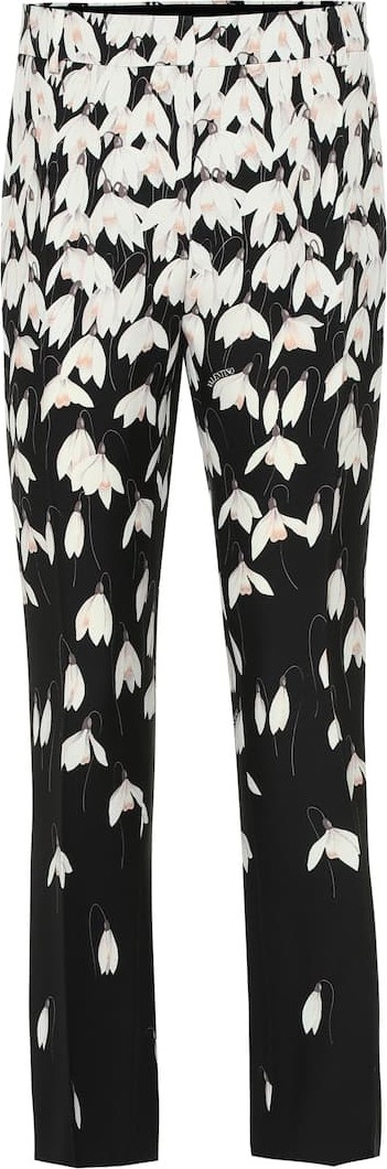 Valentino Floral wool and silk crêpe pants