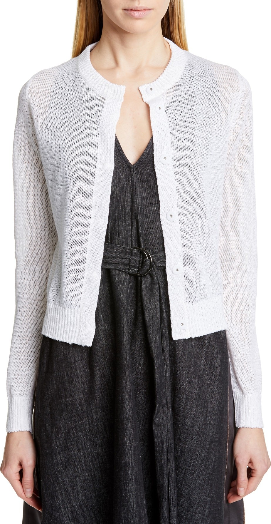 Brunello Cucinelli Sequin Linen & Silk Crop Cardigan