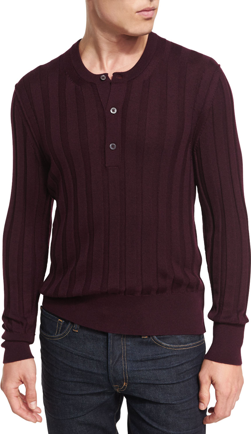 TOM FORD Cashmere-Silk Ribbed Henley Sweater