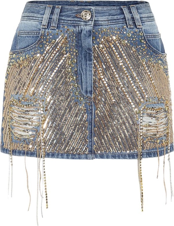 Balmain Embellished denim miniskirt
