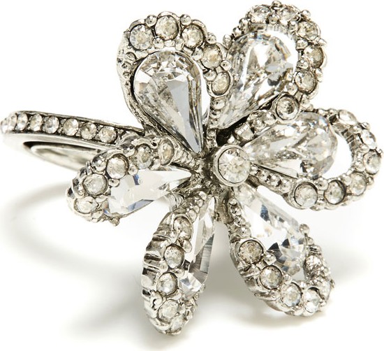 Oscar De La Renta Delicate Flower Ring w/ Crystals