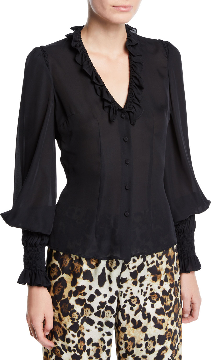 Alexis Scyler Ruffle Long-Sleeve Button-Down Top