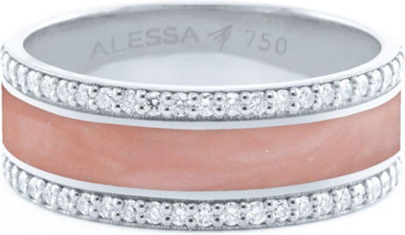 Alessa Jewelry Spectrum Painted 18k White Gold Ring w/ Diamond Trim, White, Size 7.5
