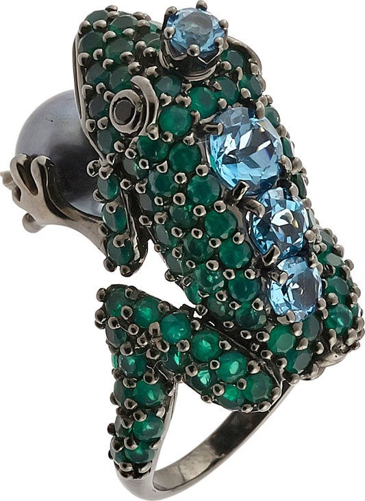 MCL by Matthew Campbell Laurenza Agate & Topaz Frog Ring w/ Pearl