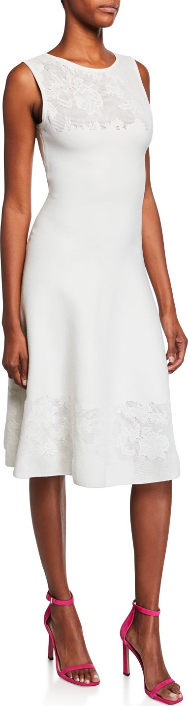 MILLY Floral Mesh Sleeveless Fit-and-Flare Dress