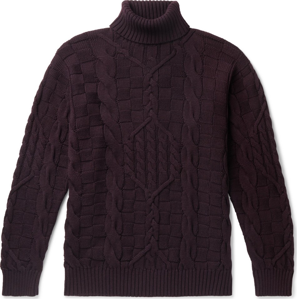 Etro Slim-Fit Cable-Knit Wool Rollneck Sweater