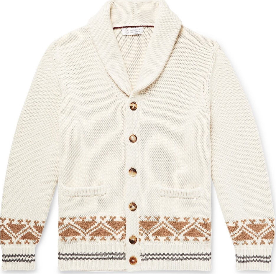 Brunello Cucinelli Shawl-Collar Cotton-Jacquard Cardigan