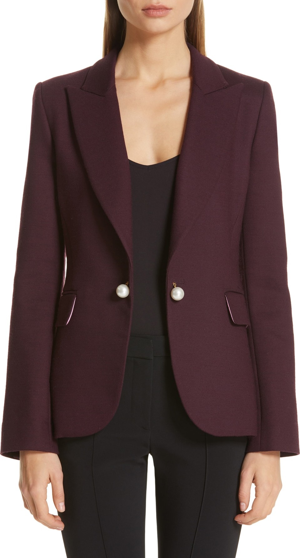 Adam Lippes Imitation Pearl Embellished Double Face Blazer