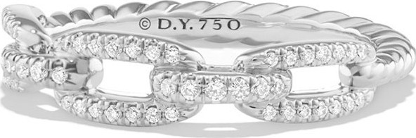 David Yurman Stax Pave Diamond Chain Link Ring in 18K White Gold, Size 6