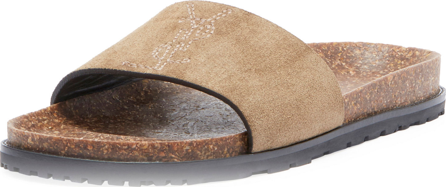 Saint Laurent Joan Noe Flat Suede Slide Sandal