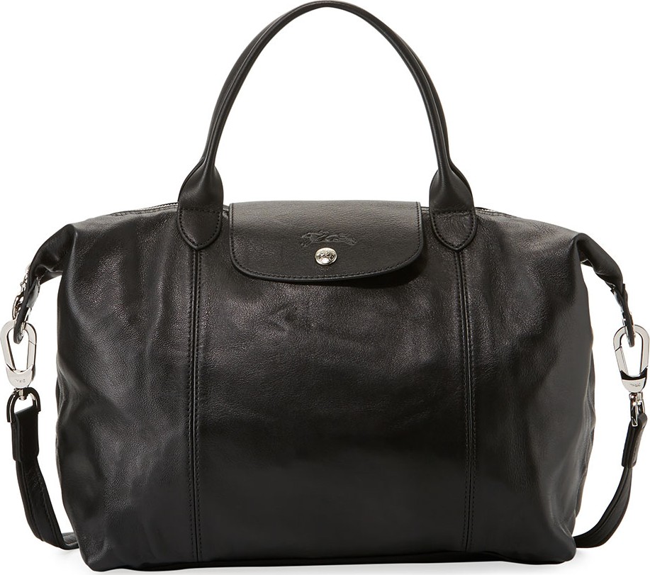 Longchamp Le Pliage Cuir Medium Handbag with Shoulder Strap