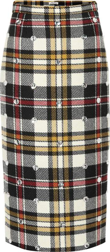 Miu Miu Embellished checked wool skirt