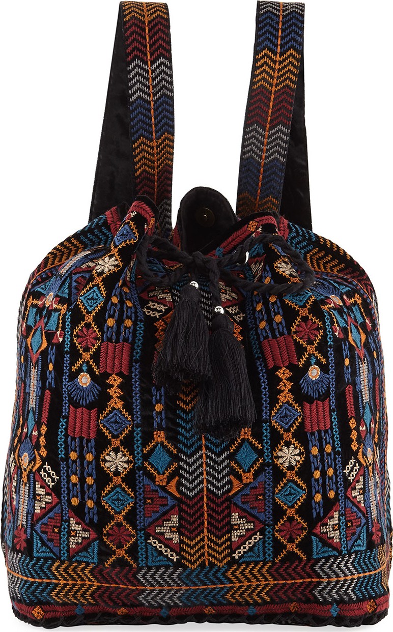 Johnny Was Cleo Velvet Drawstring Backpack