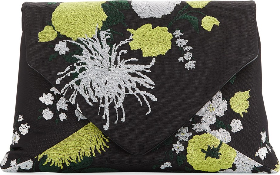 Dries Van Noten Embroidered Twill Envelope Clutch Bag