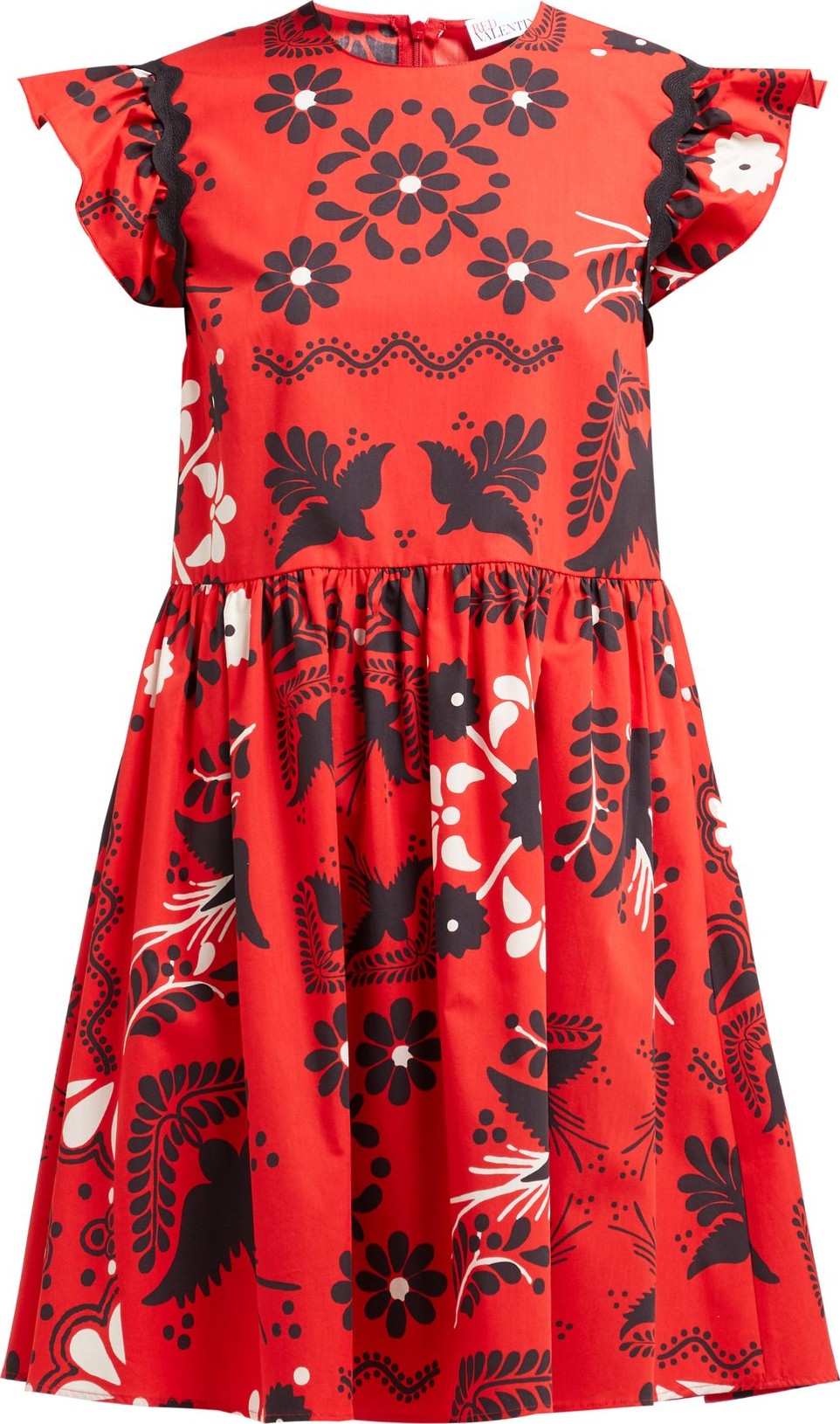 RED Valentino Ruffle-sleeve floral-print cotton mini dress