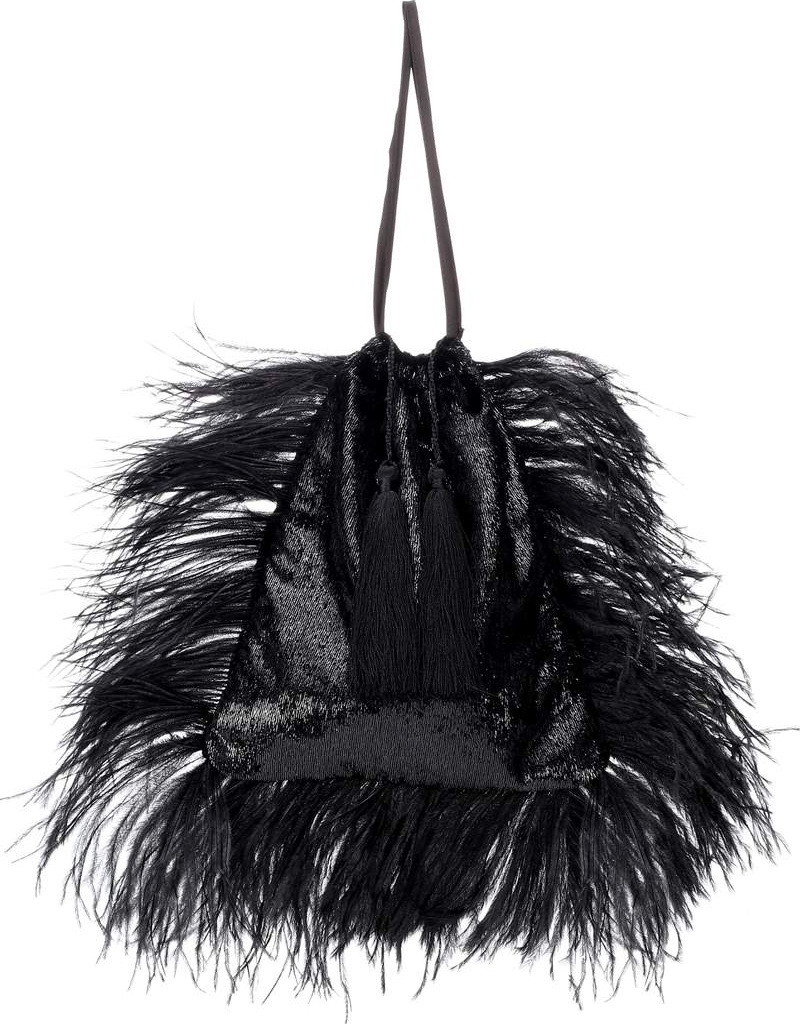 Attico Velvet pouch with feathers