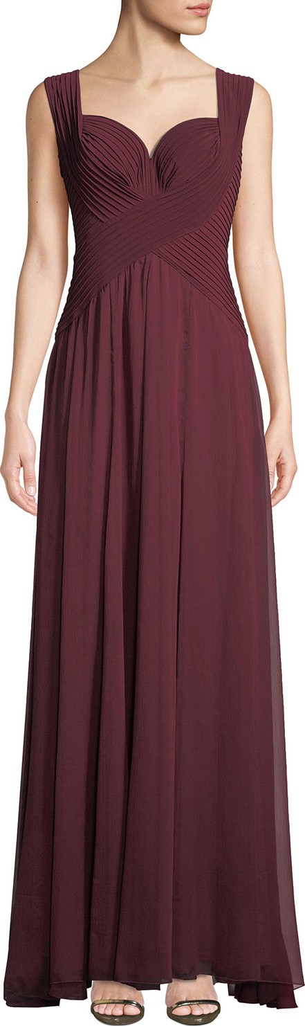 Tadashi Shoji Sleeveless Pintuck Jersey & Chiffon Gown