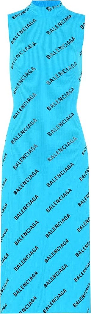 Balenciaga Ribbed logo-printed wrap dress