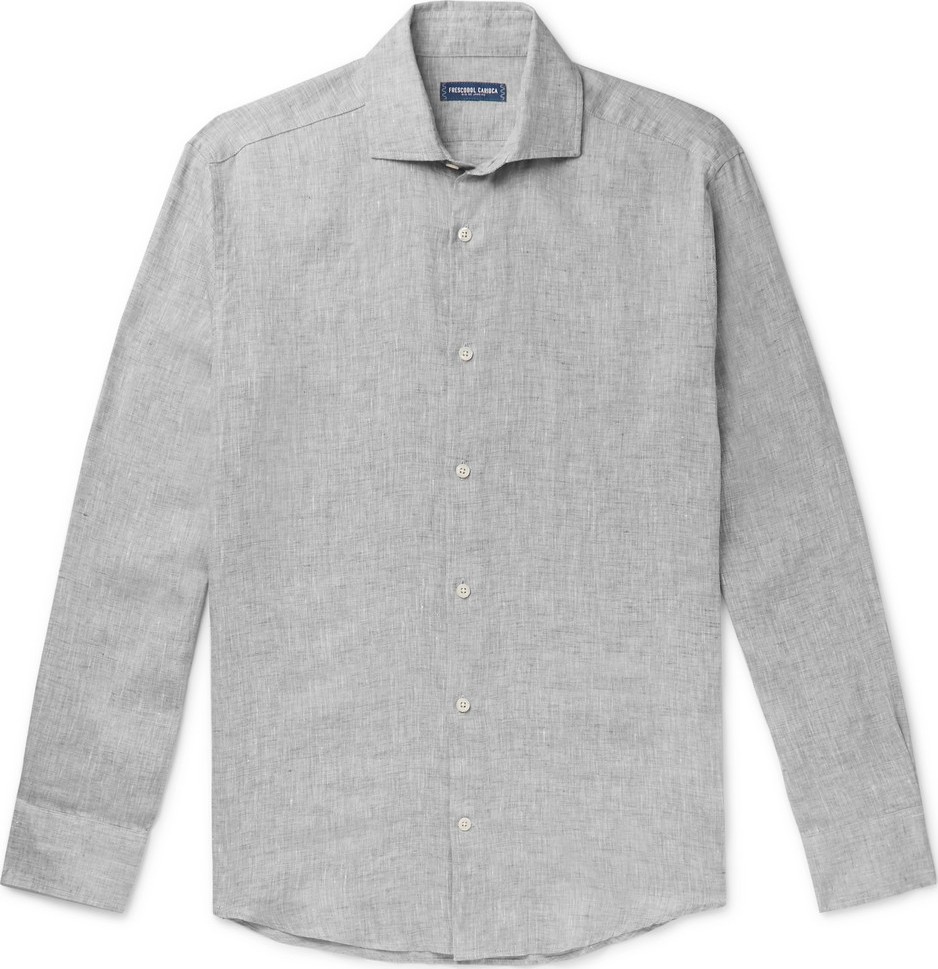 Frescobol Carioca Cutaway-Collar Mélange Linen Shirt