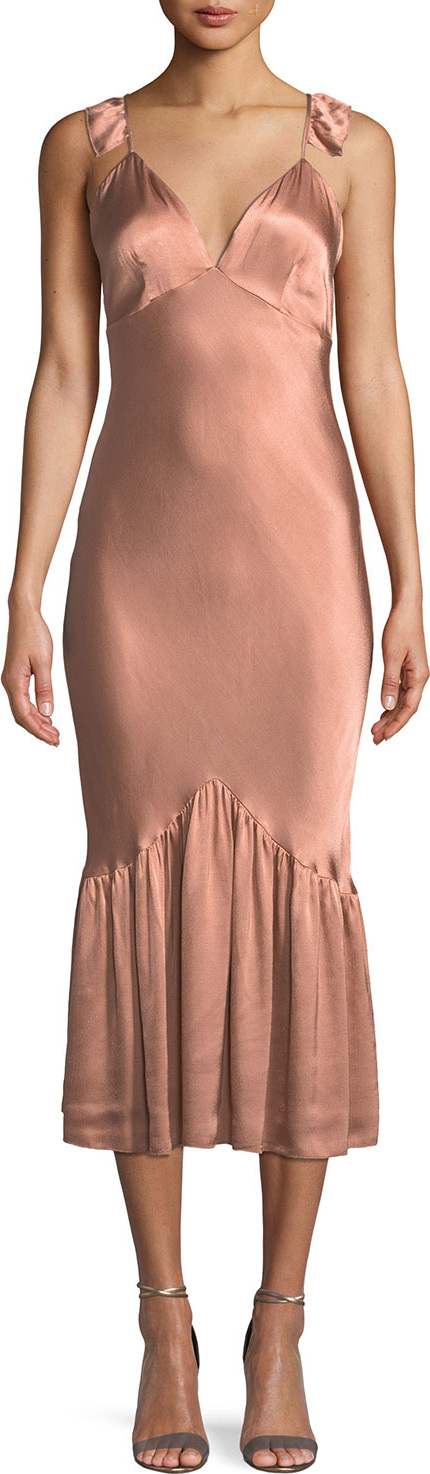 Saylor Caitlin Sleeveless Bias-Cut Satin Midi Dress