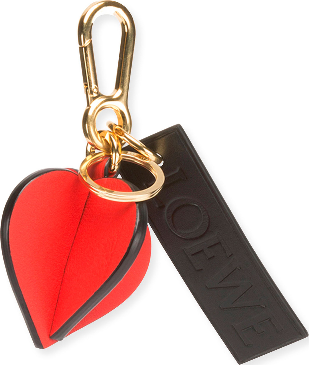 LOEWE Leather Heart Charm with Logo, Red/Black