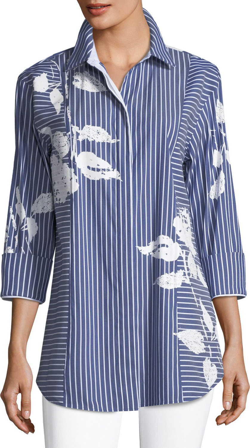 Lafayette 148 New York Claude Palmdale Striped Poplin Blouse