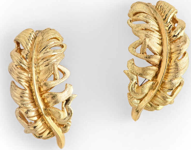 Adam Foster Fine Jewelry 18k Medium Plume Feather Stud Earrings