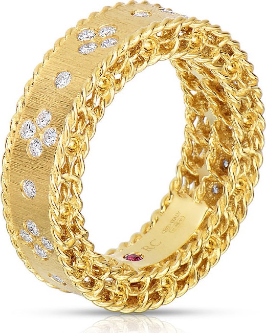 Roberto Coin Venetian Princess 18k Gold Diamond Flowers Ring, Size 6.5