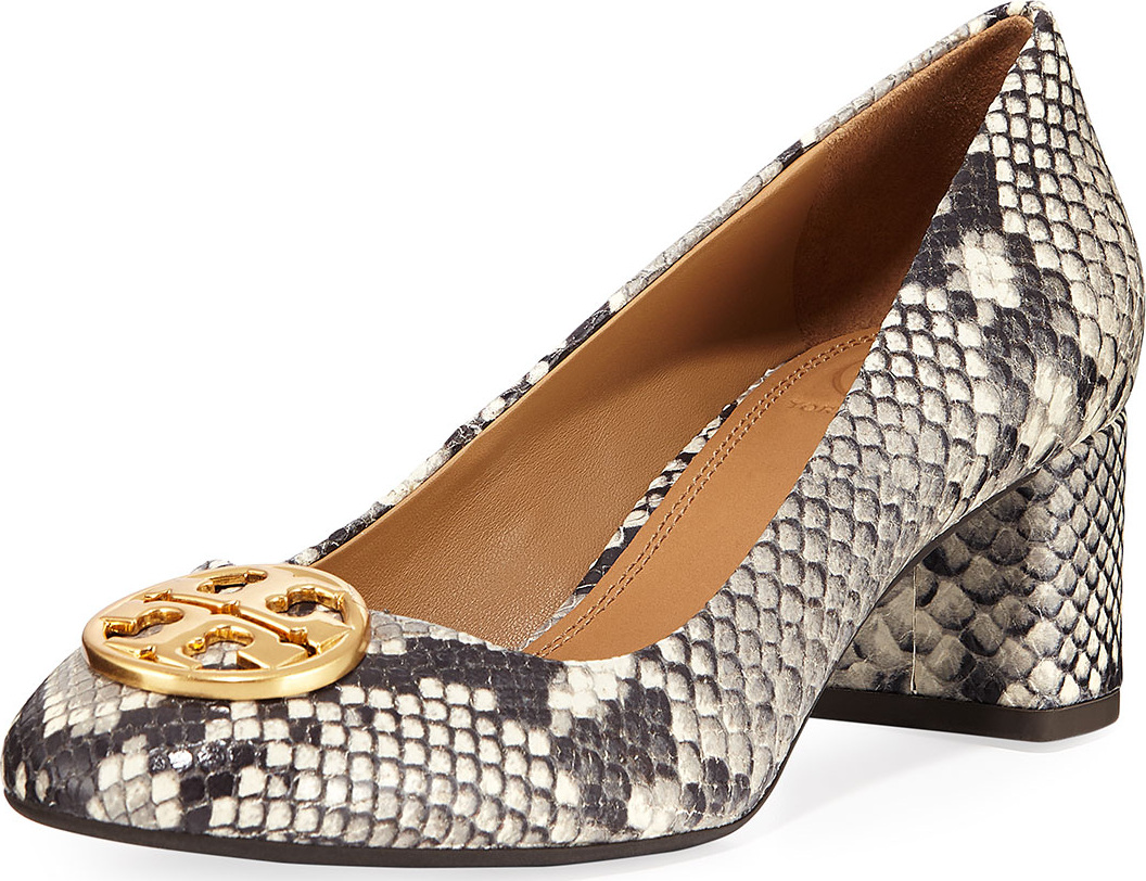 Tory Burch Chelsea Snake-Embossed Block-Heel Pumps