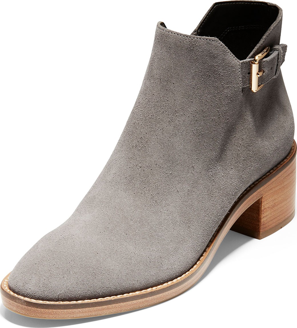 Cole Haan Harrington Grand 360 Low-Heel Suede Buckle Booties, Stormcloud